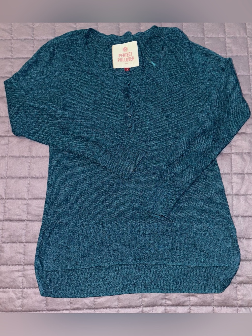 Perfect Pullover Teal Henley Sweater